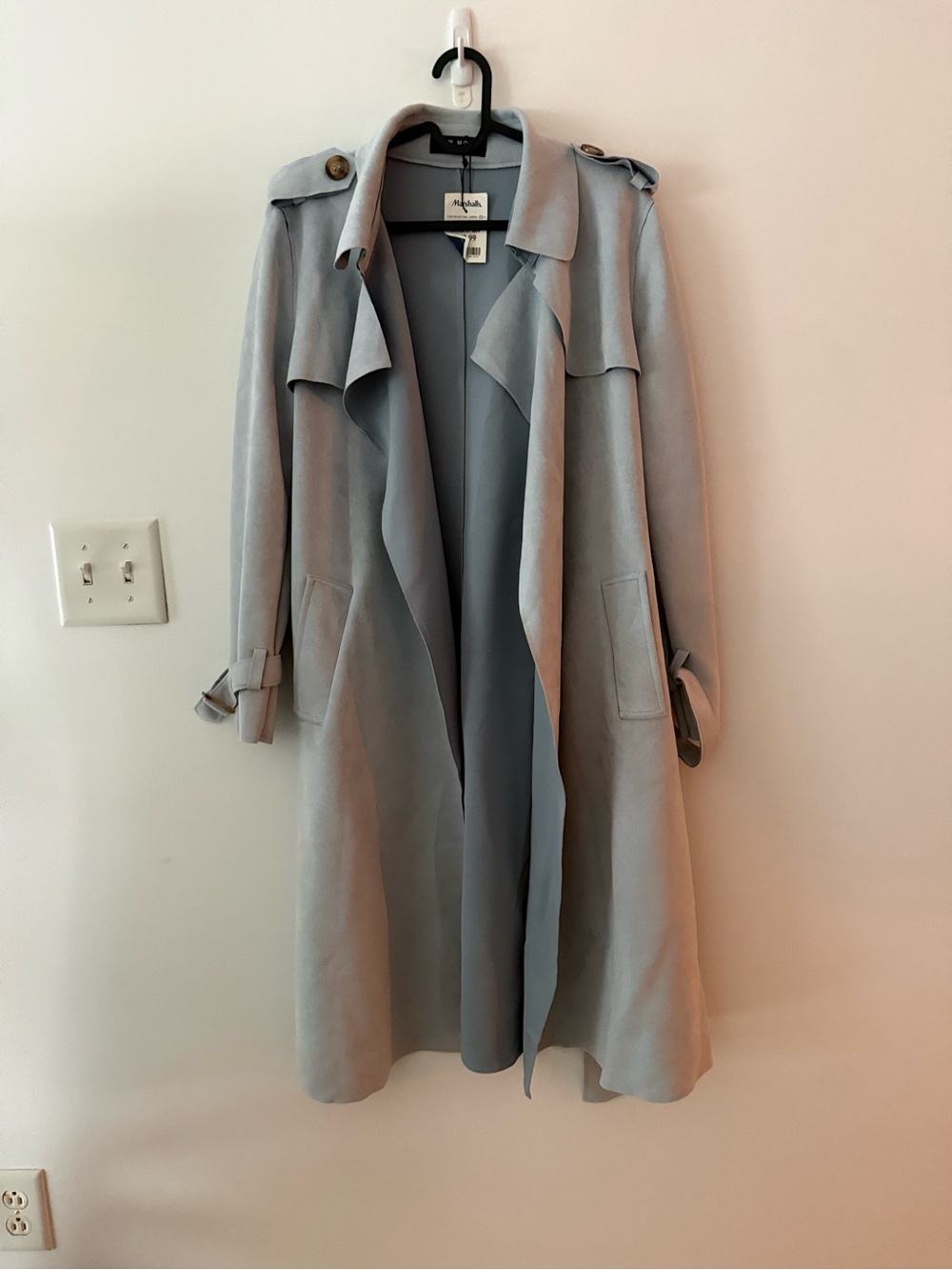 NWT Few Moda Women’s Faux Suede Baby Blue Draped Trench Coat